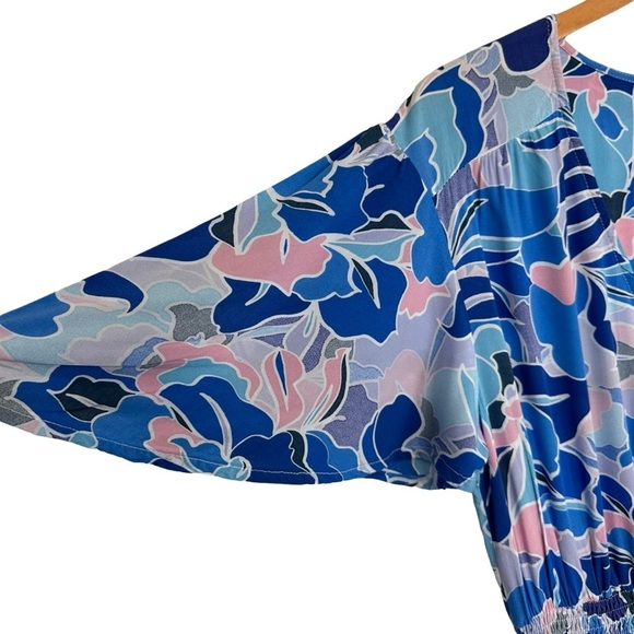 Abel the Label Womens Floral High Low Midi Dress Sz Medium Blue Flutter Sleeve - Picture 6 of 10